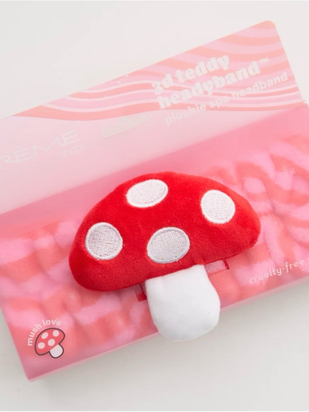 The crème shop Mushroom Plush Spa Headband - Red & White Mushroom Accent NWT